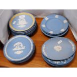 Assorted Wedgwood blue Jasper ware plates.  (20)
