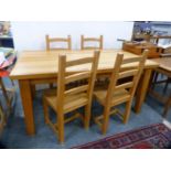 Modern pine-effect kitchen table and four ladder-back chairs.  (5)