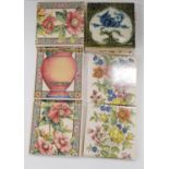 Collection of glazed ceramic tiles to include William de Morgan-style tile with floral
