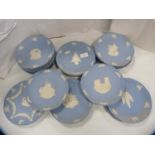 Collection of Wedgwood blue Jasper ware to include Christmas plates, various years.  (24)