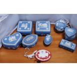 Collection of Wedgwood Jasper ware to include mainly blue trinket boxes and Christmas