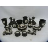 Collection of Wedgwood Black Basalt items to include trinket boxes, spill vases, jug etc.  (15)