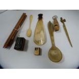 Horn spoons, sharpener, pencils, horn-style whistle etc.