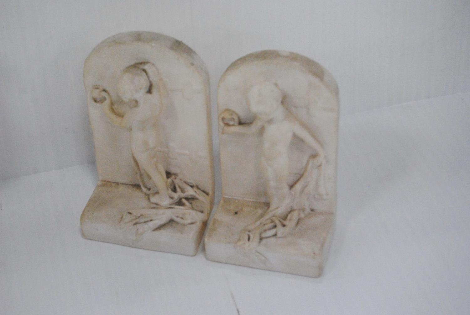 Group of composition figures to include a pair of bookends modelled as putti, pair of classical - Image 3 of 3