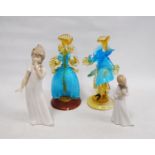 Two Murano-style glass figures modelled as females and two Nao figures of girls.  (4)