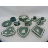 Collection of Wedgwood turquoise Jasper ware to include pin dishes of assorted shapes, trinket