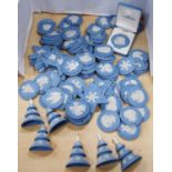 Large collection of Wedgwood blue Jasper ware Christmas decorations.