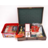 Collectables to include a military cloth bag, Ronson lighter, enamel badges, gent's fashion