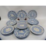 Collection of Wedgwood blue Jasper ware to include Christmas and calendar plates etc.  (22)