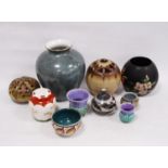 Art pottery bowls and vases, oviform vase, spill vases modelled as thistles etc.