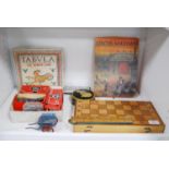 Painted model soldiers, marbles, boxwood measuring rule, draughts set, cassette recorder, Tabula