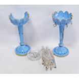 Pair of late Victorian/Edwardian opaque blue glass lustres (one a/f), and a collection of glass