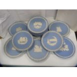 Collection of Wedgwood blue Jasper ware to include Christmas and commemorative plates.  (18)