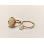 9ct gold cameo ring and a 9ct gold pearl-set ring, 3.7g gross.  (2)