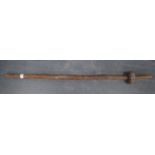Fiji or South Seas wooden club/stick with carved bulbous section near the top, 100cm long.
