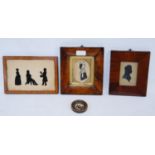 Group of Regency silhouette portraits to include a male, a maid, and an artist painting a gentleman,
