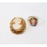 Cameo brooch and a similar ring, both 9ct gold, 10g gross.  (2)