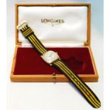 9ct gold watch with silvered dial in 9ct gold cushion case, 1944, 29mm, excluding button, Longines