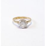 Cubic zirconia solitaire ring in 9ct gold, size M.