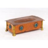 Arts & Crafts copper rectangular box in the manner of Albert Edward Jones, the hinged domed cover