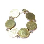 George III gold half guinea coin bracelet comprising six half guineas with dates for 1791, 1793,
