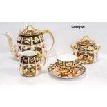 Royal Crown Derby 'Old Imari' pattern porcelain tea set for four, comprising a teapot with cover,