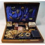Two lady's bracelet watches, part 9ct gold, and various items of costume and other jewellery, in two
