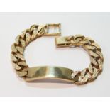 9ct gold identity bracelet, part textured curb, uninscribed, 64g.