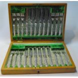 Set of twelve EP dessert knives and twelve forks, with silver handles, Sheffield 1901, cased.