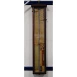 Late Victorian Admiral Fitzroy wall barometer with glazed panel enclosing the mercury gauge, 92cm