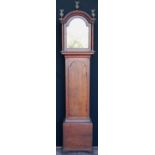 Early 19th century eight day oak-cased longcase clock, the detachable hood with three turned