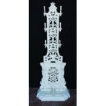 Gothic inspired painted cast iron hall stand with a pierced scroll and fern frame with six pegs