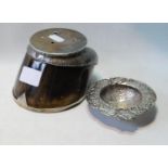 Horse's hoof with silver mounts, by Barnards, 1905, and a tea strainer.  (2)