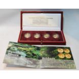 Set of four £1 proof pattern gold coins, 'Bridges', 19.6g, each, overall 78.4 grams, with