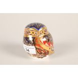 Royal Crown Derby Imari owl paperweight; with gold button; 7.5cm high