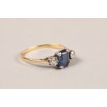 Ladies 18ct gold sapphire and diamond ring; ring size O; gross weight 2.2g