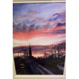 K Cairns ' sunset street scene' signed and framed