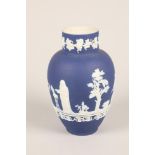 Adams blue Cameoware vase; applied Classical figure decoration; 18.5cm high