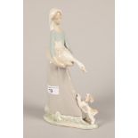 Lladro figure; Girl with Duck and Dog; 27cm high