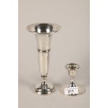 Hallmarked silver dwarf candlestick and a hallmarked silver trumpet vase; gross weight 250g