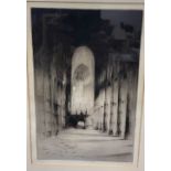 Fred G Farnell ' Church interior' pencil signed etching, framed