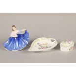 Doulton porcelain figure; Elaine HN3214; together with Doulton Camilla trinket dish and box and