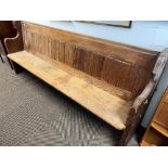 19th century pitch pine pew; 234cm long