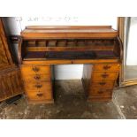 Victorian Twin pedestal oak roll top desk