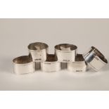 Cased set of six silver napkin rings; gross weight 150g