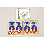 Two Minton Pugin style tiles; together with one other (3)