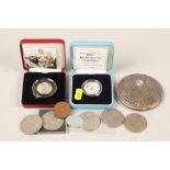 Assortment of Royal mint and other coins and a compact