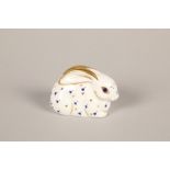 Royal Crown Derby Rabbit paperweight; with gold button; 7cm long
