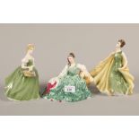 Three Royal Doulton porcelain figures; Elyse, HN2474; Alexandra, HN2398; & Clarissa HN2345 (3)