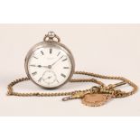 Gents silver open face pocket watch and chain; together with a 9 carat yellow gold medal; gross